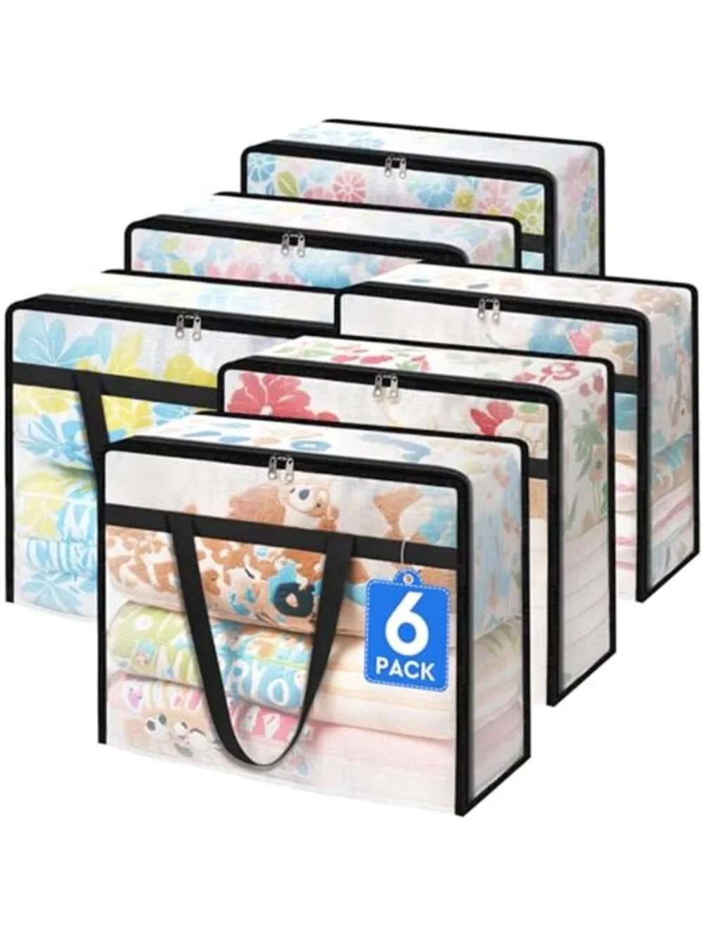 Clear Storage Bags 6 Pack Zippered Plastic Blanket Comforter Under Bed Closet